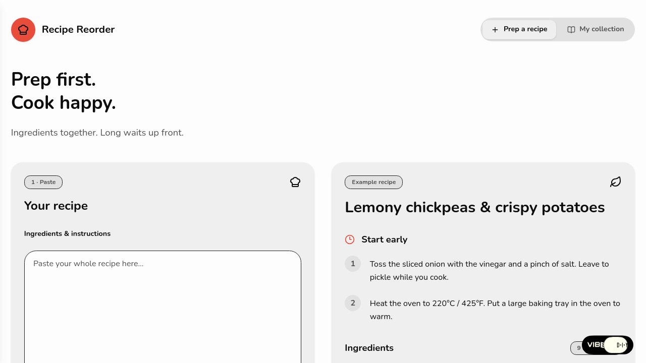 Screenshot of Recipe Reorder